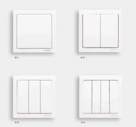 Four white Click Seera switch variants from the manufacturer catalogue